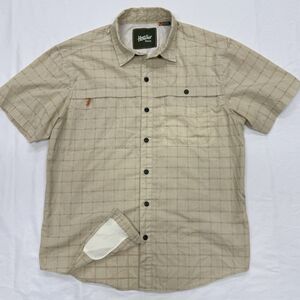 Howler Bros Men’s Med Parchment Plaid Tidepool Tech Shirt Zip Pocket—Flaw